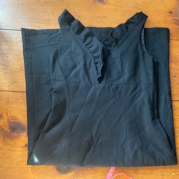 Tracy Reese / Anthropologie wool dress black w/ ruffled v neckline & low v back - Picture 13 of 13